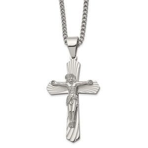 Chisel Stainless Steel Crucifix Pendant on a 24 inch Curb Chain Necklace